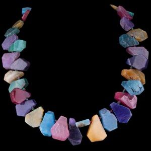 Unique Colorful Agate Stone Sterling Silver Necklace marked LUC 925